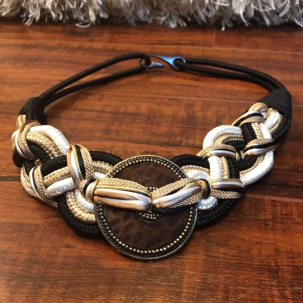 Vintage Glam Rock Braided Rope Statement Waist Belt S 27.5